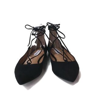 Steve Madden black suede "Lecrew" lace up flats